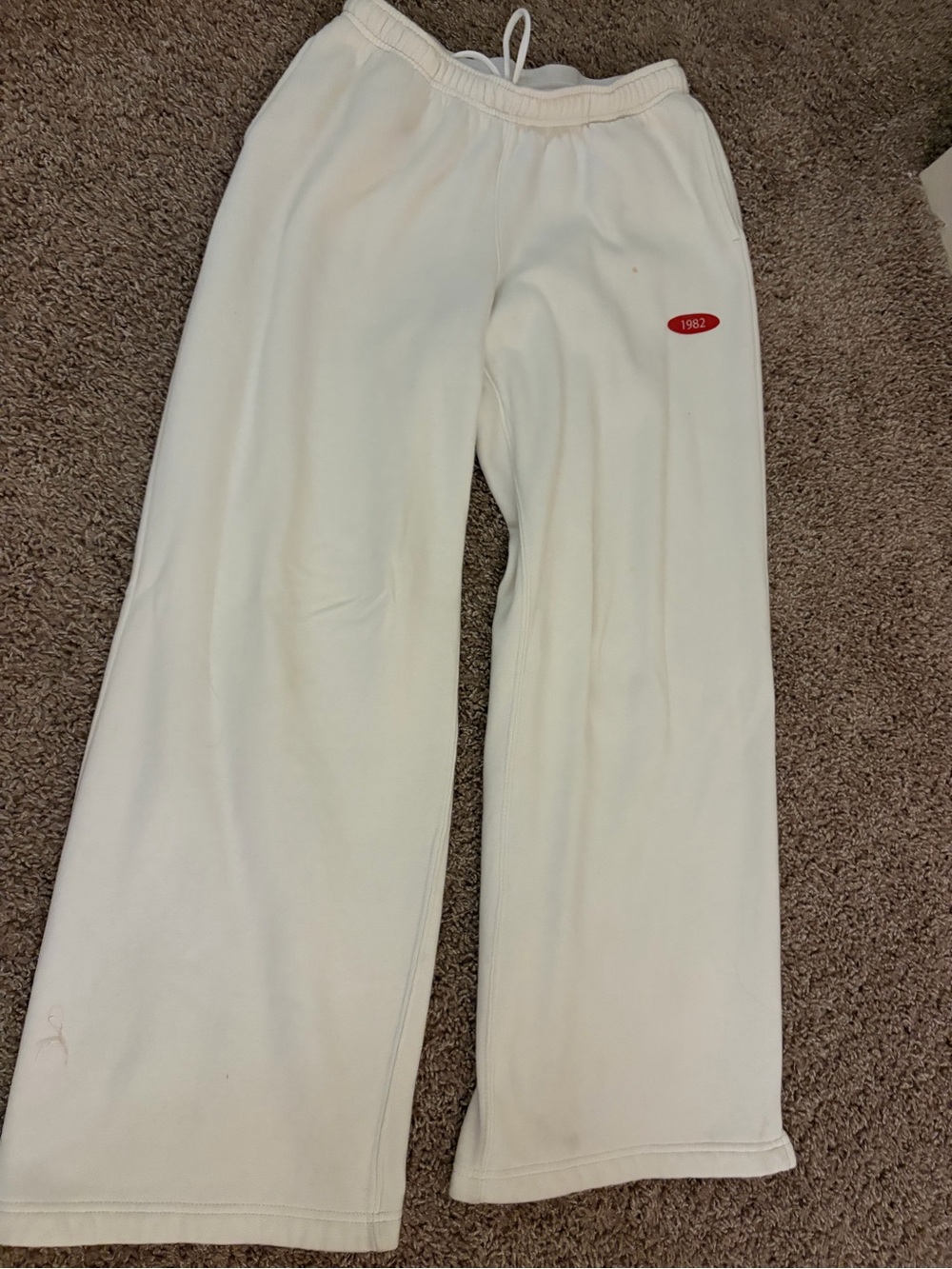 Cream Lounge Sweatpants with Small Red 1982 Patch